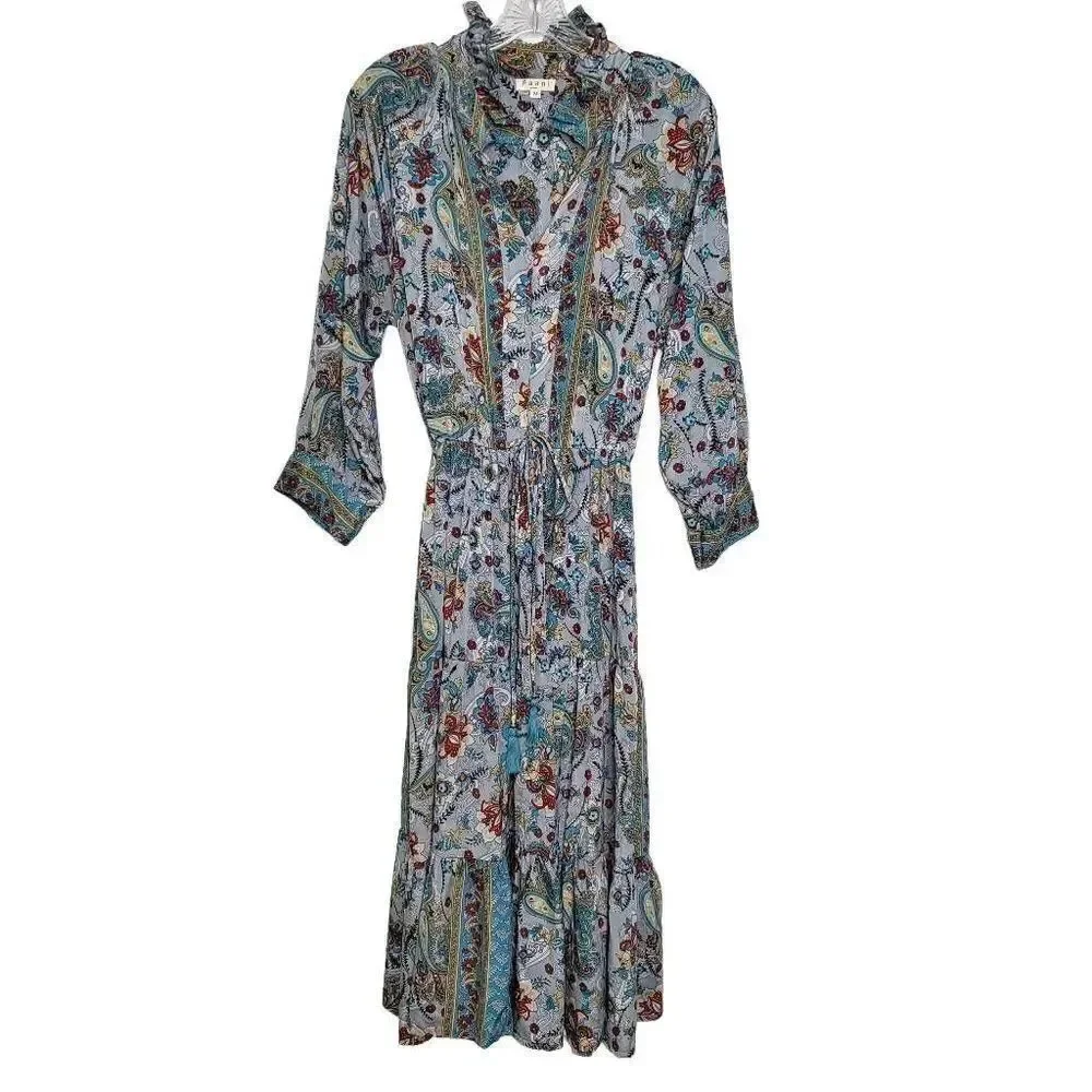 Paani Paisley Floral Midi Tiered Dress Boho Cottagecore Size Medium
